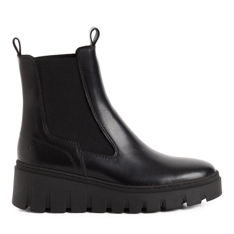 Tamaris Womens Tamaris Womens Black Low Wedge Leather Ankle Boot 1-25489-45