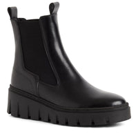 Tamaris Womens BLACK / 4UK Tamaris Womens Black Low Wedge Leather Ankle Boot 1-25489-45