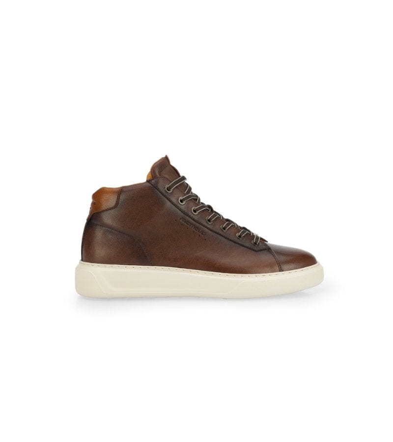 Ambitious Mens BROWN / 8UK Ambitious Mens Premium Brown Leather Hightop Fashion Trainer 13019-7129AM