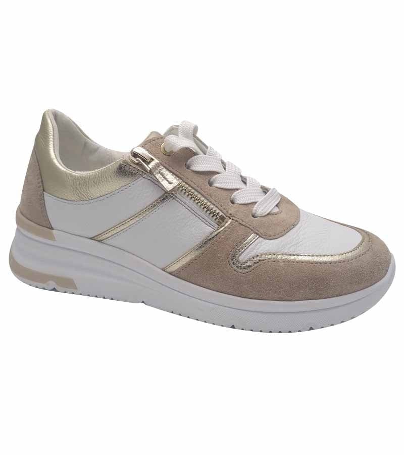 Ara Womens 4UK / BEIGE Ara Womens Leather Lace Up Wide Fit Fashion Trainer Neapal-Tron 2.0 - 1238412