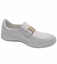Ara Womens 4UK / WHITE Ara Womens Leather Moccasin Wide Fit Comfort Gold Buckle Detail Roma - 12-23911