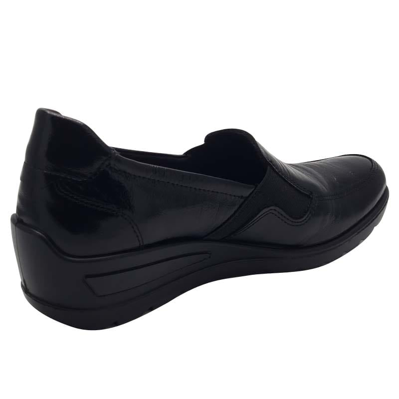 Ara Womens Ara Womens Black Leather Wide Fit Low Wedge Zurich Shoes 12-50613-10
