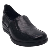 Ara Womens Ara Womens Black Leather Wide Fit Low Wedge Zurich Shoes 12-50613-10
