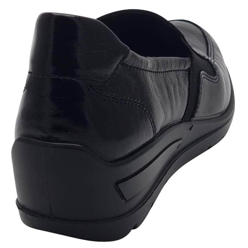 Ara Womens Ara Womens Black Leather Wide Fit Low Wedge Zurich Shoes 12-50613-10