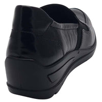 Ara Womens Ara Womens Black Leather Wide Fit Low Wedge Zurich Shoes 12-50613-10