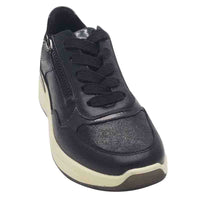 Ara Womens Ara Womens Black Side Zip Lace Up Garda Sneaker 12-57702-21