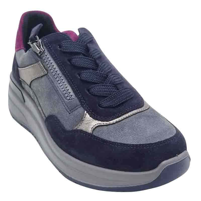 Ara Womens Ara Womens Grey Side Zip Lace Up Garda Sneaker 12-57702-22