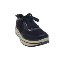 Ara Womens Ara Womens Navy Lace-Up Leather With Patent Sneaker - 12-27540-92