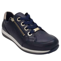 Ara Womens Ara Womens Navy Side Zip Leather Osaka Fashion Trainer 12-64587-12