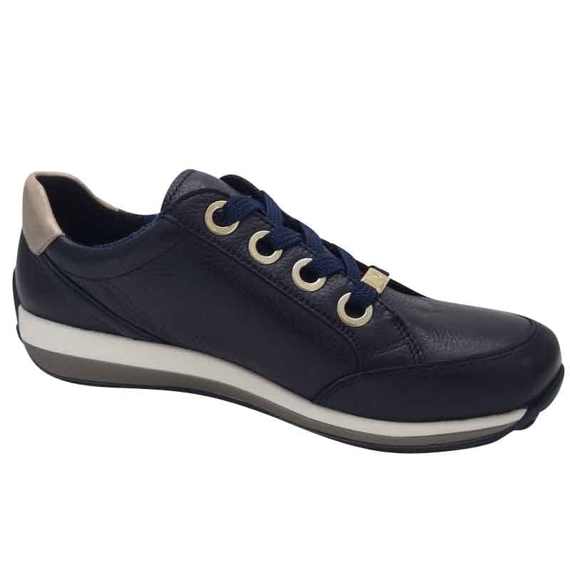 Ara Womens Ara Womens Navy Side Zip Leather Osaka Fashion Trainer 12-64587-12
