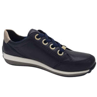 Ara Womens Ara Womens Navy Side Zip Leather Osaka Fashion Trainer 12-64587-12