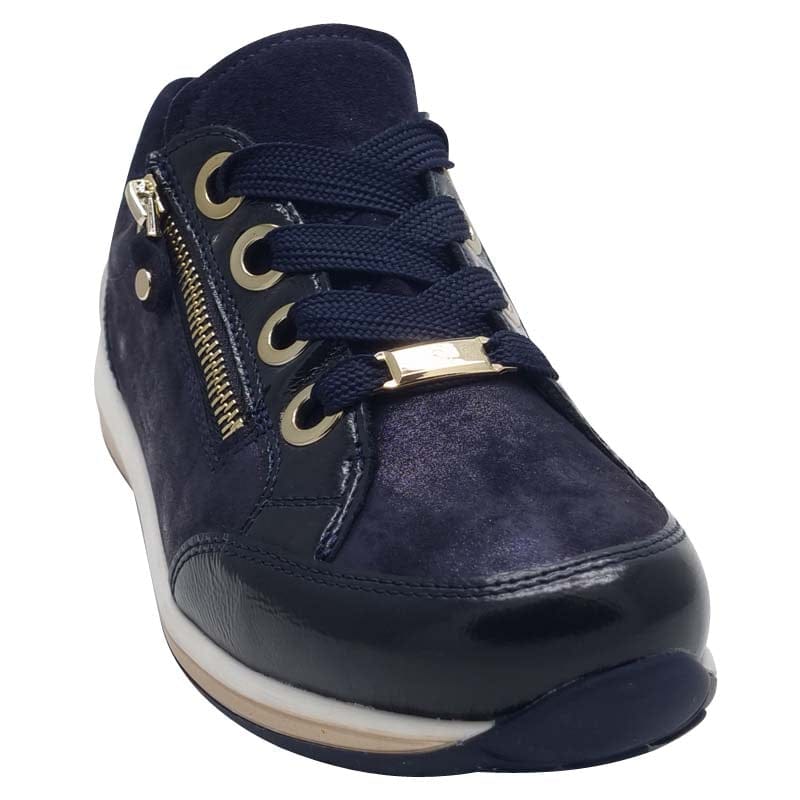 Ara Womens Ara Womens Navy Side Zip Wide Fit Osaka Fashion Trainer 12-64587-16