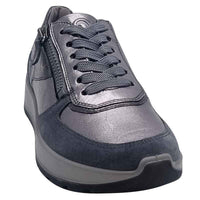 Ara Womens Ara Womens Silver Lace Up Side Zip New York Sneaker 12-25112-11