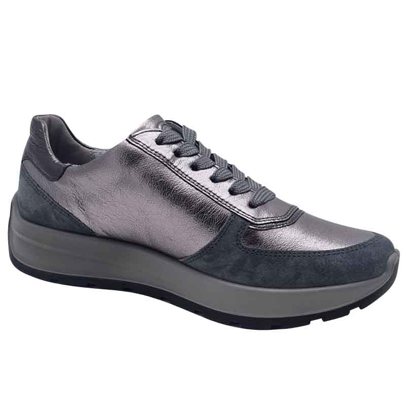 Ara Womens Ara Womens Silver Lace Up Side Zip New York Sneaker 12-25112-11