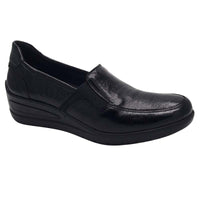Ara Womens BLACK / 4UK Ara Womens Black Leather Wide Fit Low Wedge Zurich Shoes 12-50613-10