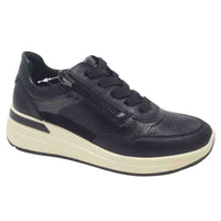 Ara Womens BLACK / 4UK Ara Womens Black Side Zip Lace Up Garda Sneaker 12-57702-21