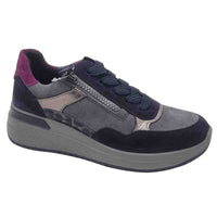 Ara Womens GREY / 4UK Ara Womens Grey Side Zip Lace Up Garda Sneaker 12-57702-22