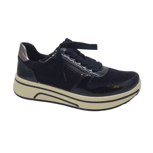 Ara Womens NAVY / 4UK Ara Womens Navy Lace-Up Leather With Patent Sneaker - 12-27540-92