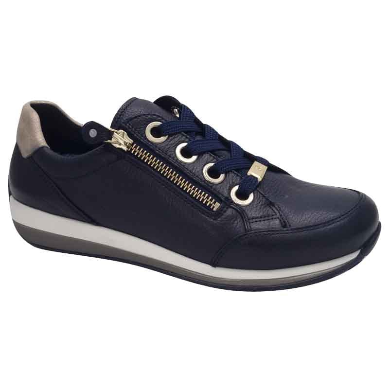 Ara Womens NAVY / 4UK Ara Womens Navy Side Zip Leather Osaka Fashion Trainer 12-64587-12