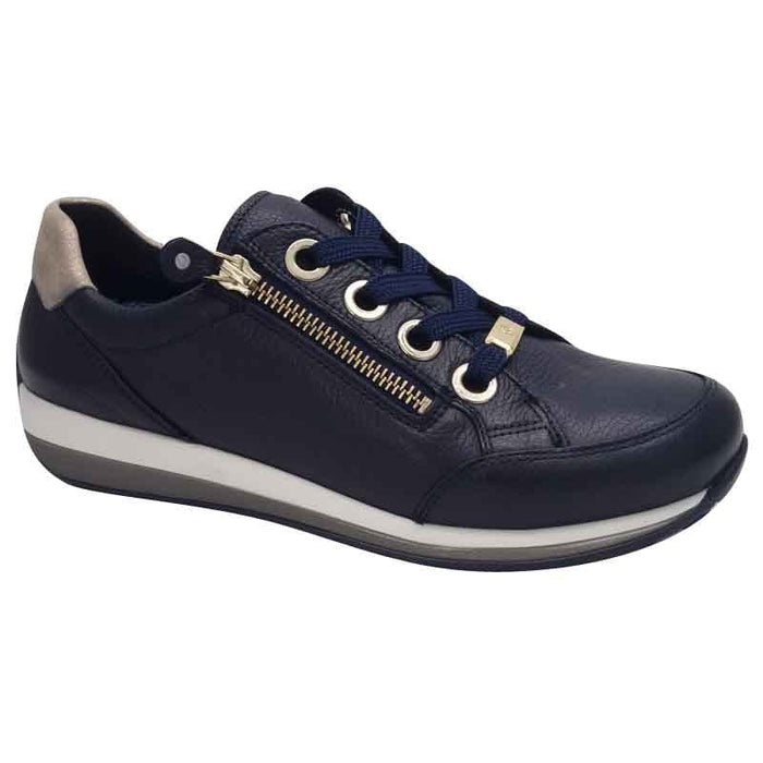 Ara Womens NAVY / 4UK Ara Womens Navy Side Zip Leather Osaka Fashion Trainer 12-64587-12