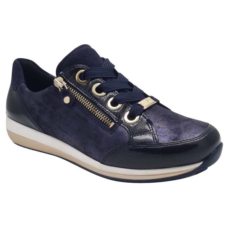Ara Womens NAVY / 4UK Ara Womens Navy Side Zip Wide Fit Osaka Fashion Trainer 12-64587-16