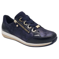 Ara Womens NAVY / 4UK Ara Womens Navy Side Zip Wide Fit Osaka Fashion Trainer 12-64587-16
