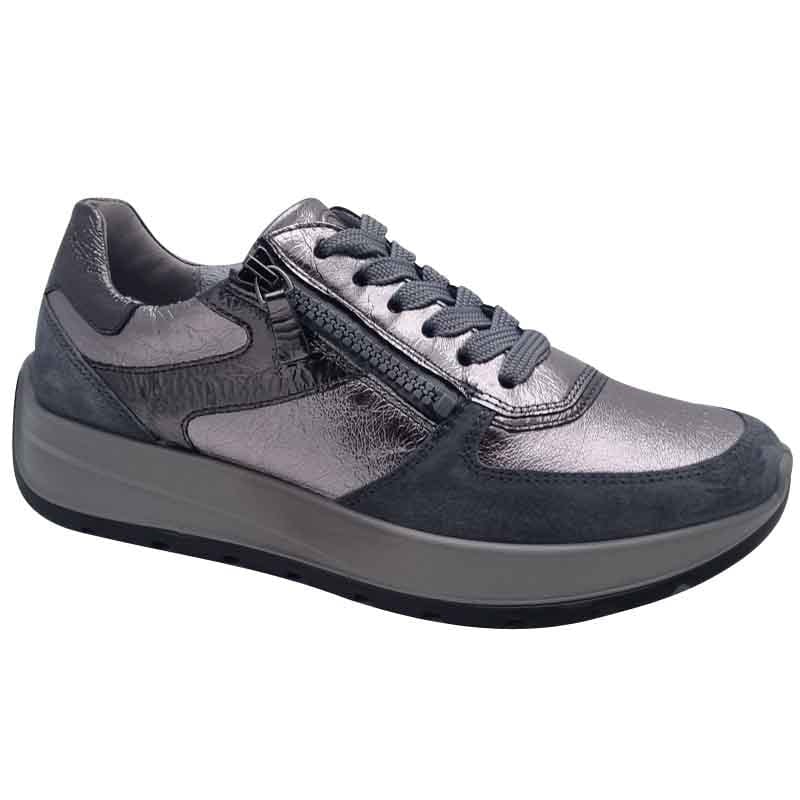 Ara Womens SILVER / 4UK Ara Womens Silver Lace Up Side Zip New York Sneaker 12-25112-11