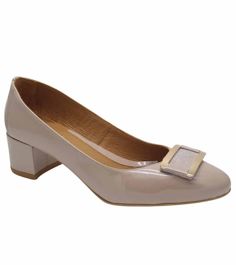 Emis Womens 4UK / BEIGE Emis Womens Beige Front Detail Comfort Patent Leather Court Shoe SL8155-415