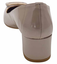 Emis Womens Emis Womens Beige Front Detail Comfort Patent Leather Court Shoe SL8155-415