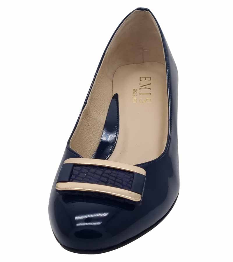 Emis Womens Emis Womens Navy Front Detail Comfort Patent Leather Court Shoe SL8155-415