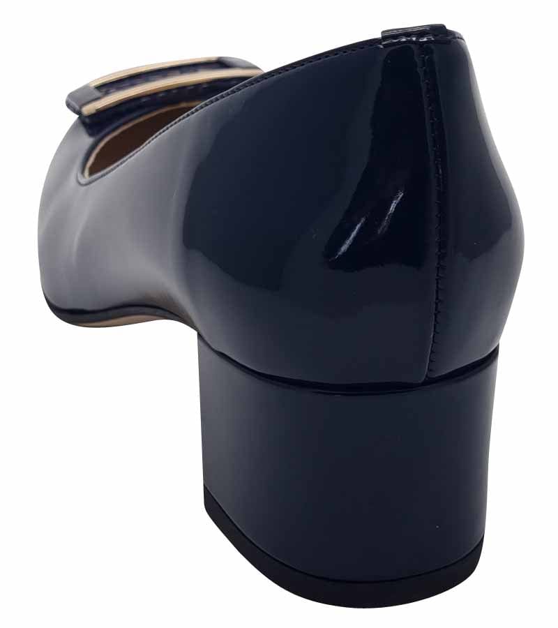 Emis Womens Emis Womens Navy Front Detail Comfort Patent Leather Court Shoe SL8155-415