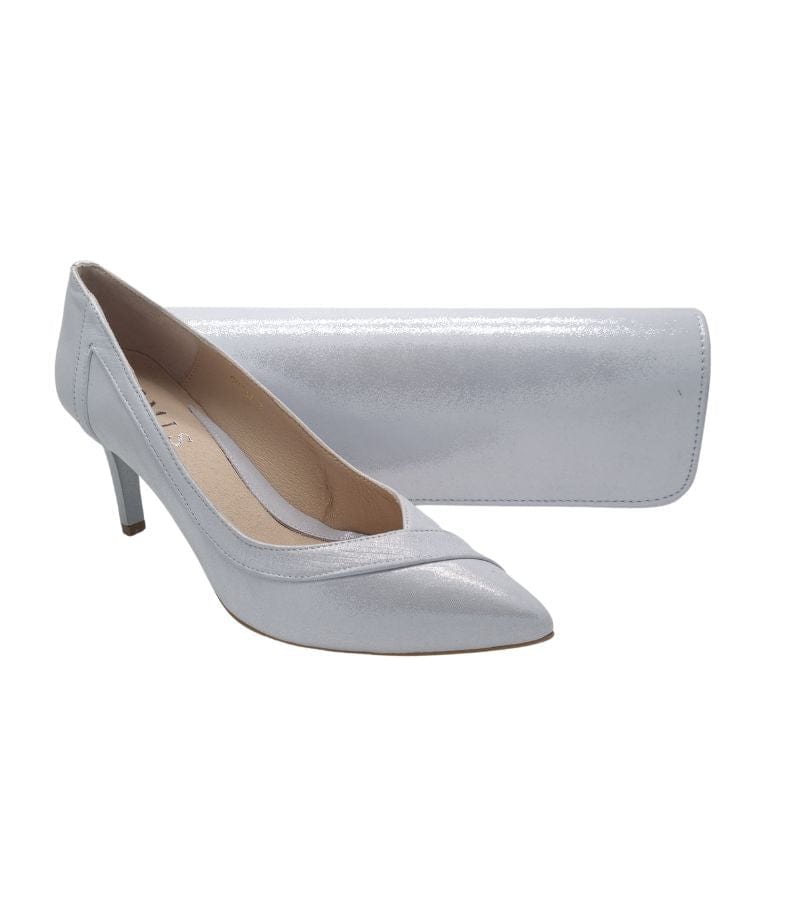 Emis Womens Emis Womens Silver Shimmer Slip In Leather Court Heel Shoe S8134-821