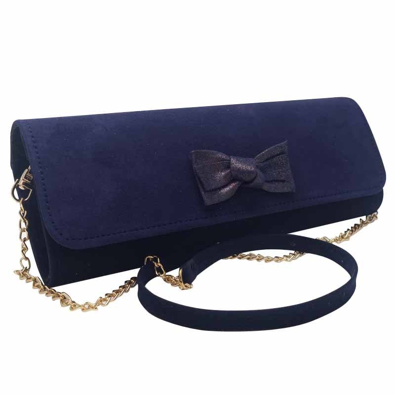 Emis Womens NAVY Emis Womens Suede Leather Navy Bow Detail Clutch Bag - T20 8276 Navy