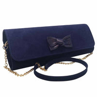 Emis Womens NAVY Emis Womens Suede Leather Navy Bow Detail Clutch Bag - T20 8276 Navy