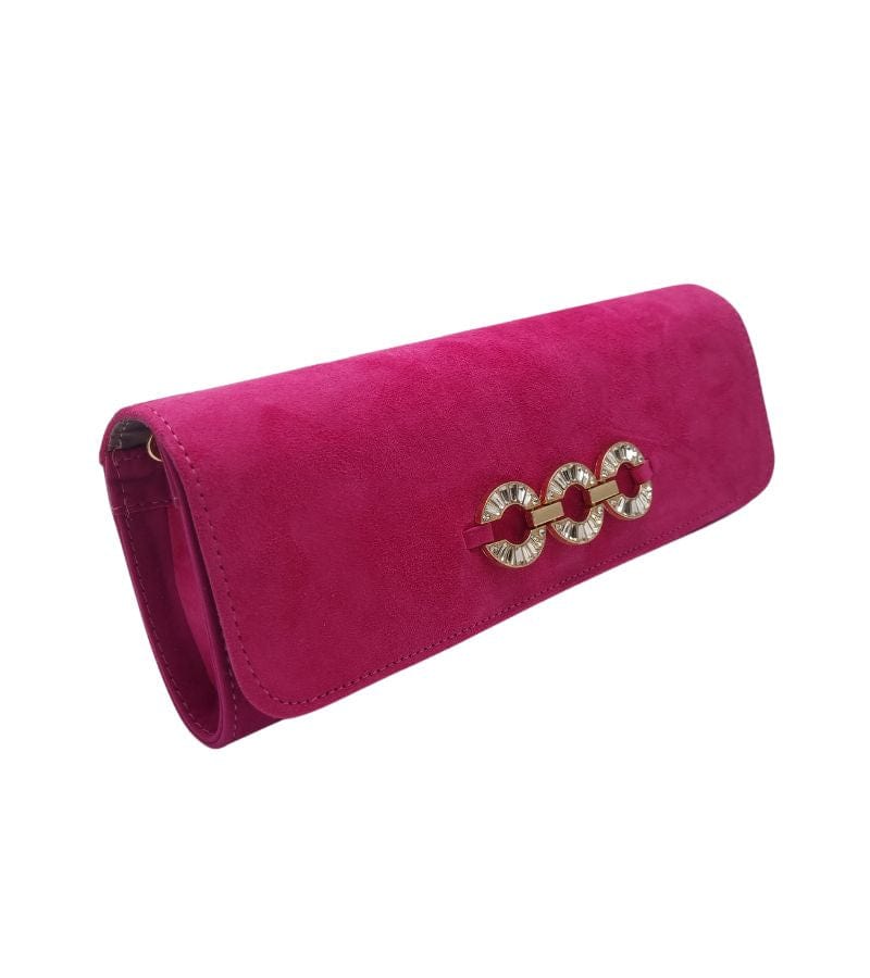 Emis Womens ONE SIZE / PINK Emis Womens Suede Leather Pink Gold Detail Clutch Bag - T20 8193