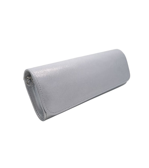 Emis Womens ONE SIZE / SILVER Emis Womans Leather Silver Shimmery Flapover Clutch Bag - T20