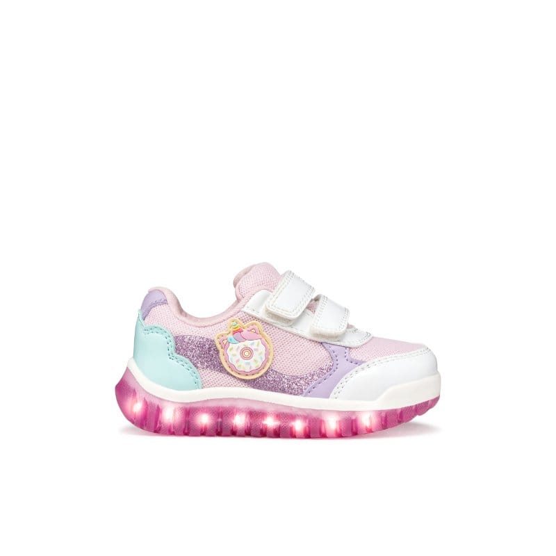 Geox Kids Geox Infants Girls White Riptape Closure Lightyloo with Lights Sneakers -  B6561A