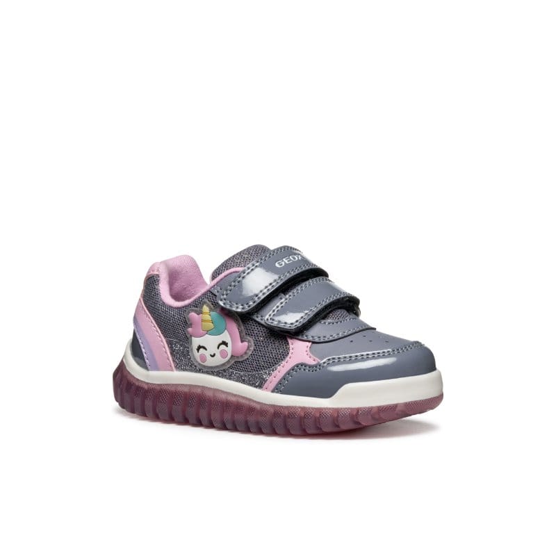 Geox Kids GREY / 4.5UK Geox Infants Girls Grey Double Strap Lightyloo Sneakers - B5661A