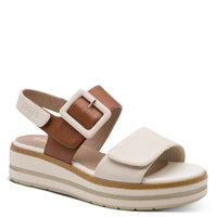 Jana Womens BEIGE / 4UK Jana Womens Beige Velcro Strap Slip On Wedge Sandal 8-28266-44