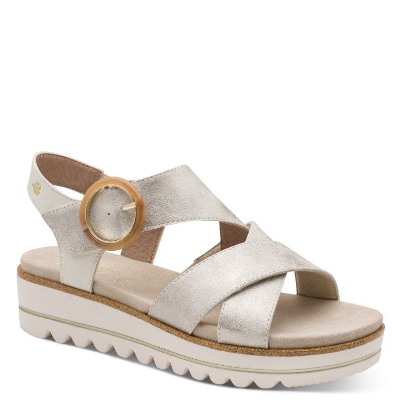 Jana Womens BEIGE / 4UK Jana Womens Beige Velcro Strap Slip On Wedge Sandal 8-28272-46