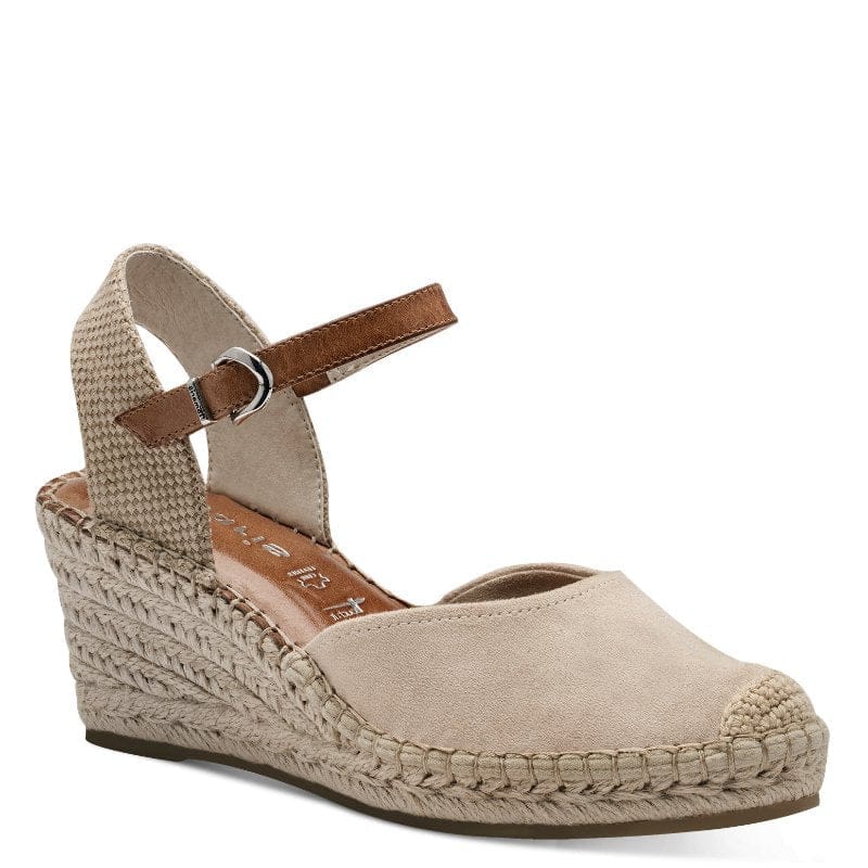 Jana Womens BEIGE / 4UK Tamaris Womens Beige Square Shoe Tip  Wedge Heel Sandal 1-29610-42