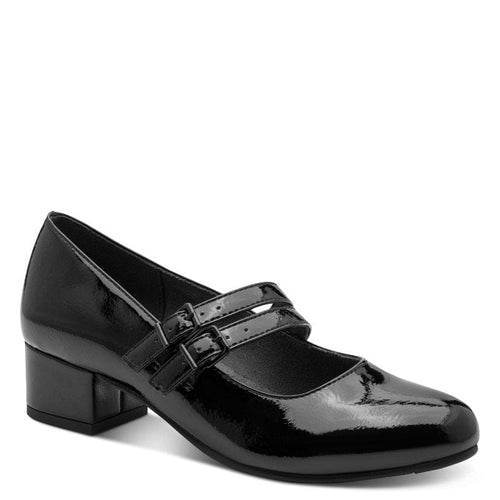 Jana Womens BLACK / 4UK Jana Womens Black Patent Block Heel Wide Fit Shoes 8-24366-45