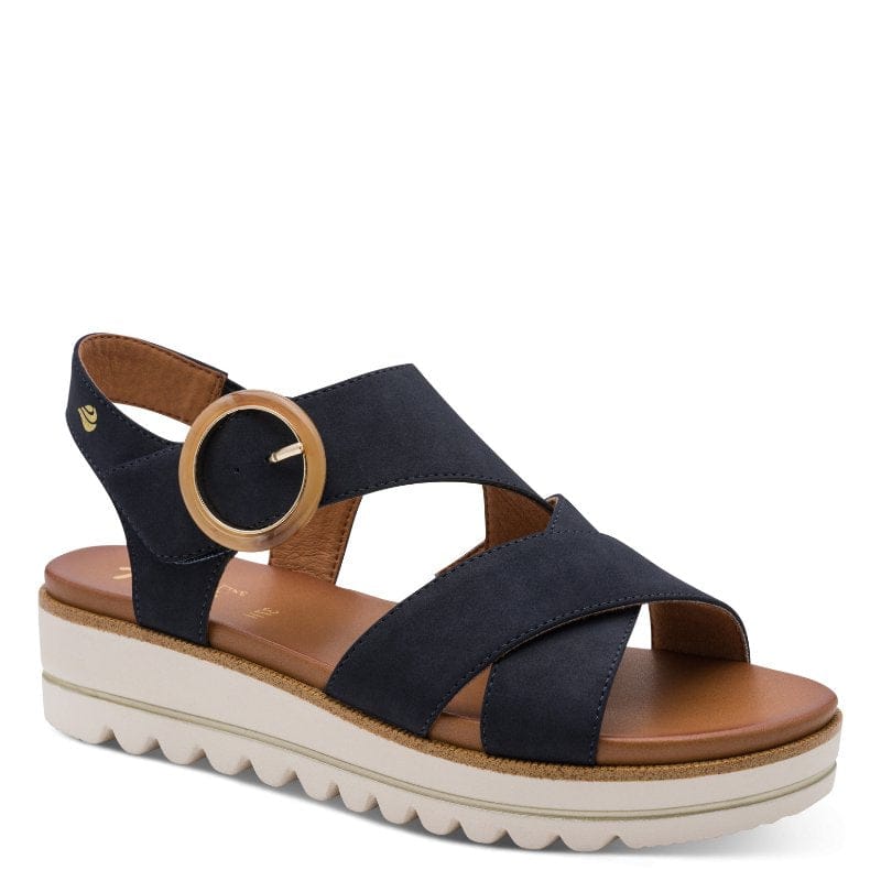 Jana Womens BLACK / 4UK Jana Womens Black Velcro Strap Slip On Wedge Sandal 8-28272-46
