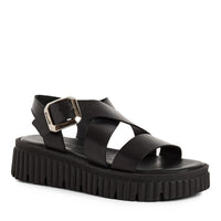 Jana Womens BLACK / 4UK Tamaris Womens Black Leather Buckle Wedge Sandal 1-28705-44