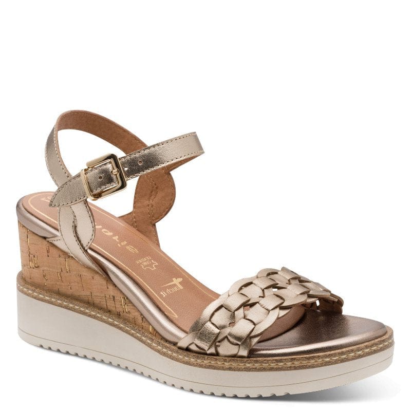 Jana Womens BRONZE / 3UK Tamaris Womens Bronze Leather Wedge Heel Sandal 1-28334-46