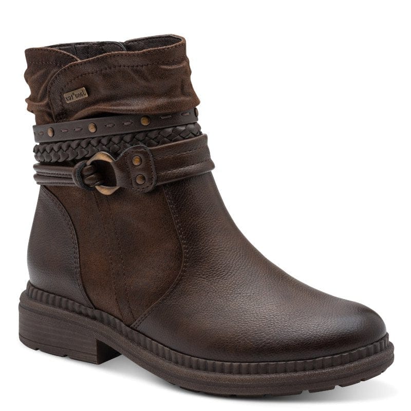 Jana Womens BROWN / 3UK Jana Womens Brown Wide Fit Side Zip Low Heel Ankle Boot 8-25464-43