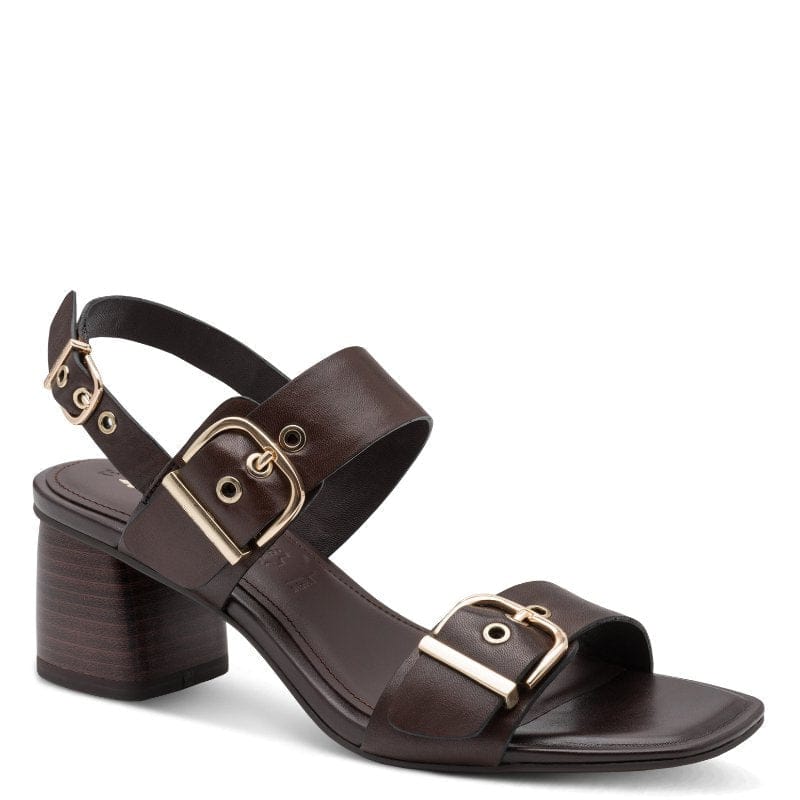 Jana Womens BROWN / 4UK Tamaris Womens Brown Leather Block Heel Sandal 1-28354-46