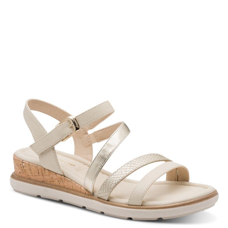 Jana Womens CREAM / 4UK Tamaris Womens Cream Buckle Wedge Sandal 1-28713-46