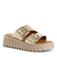 Jana Womens GOLD / 4UK Tamaris Womens Gold Velcro Strap Slip On Wedge Sandal 1-27202-44