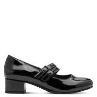 Jana Womens Jana Womens Black Patent Block Heel Wide Fit Shoes 8-24366-45